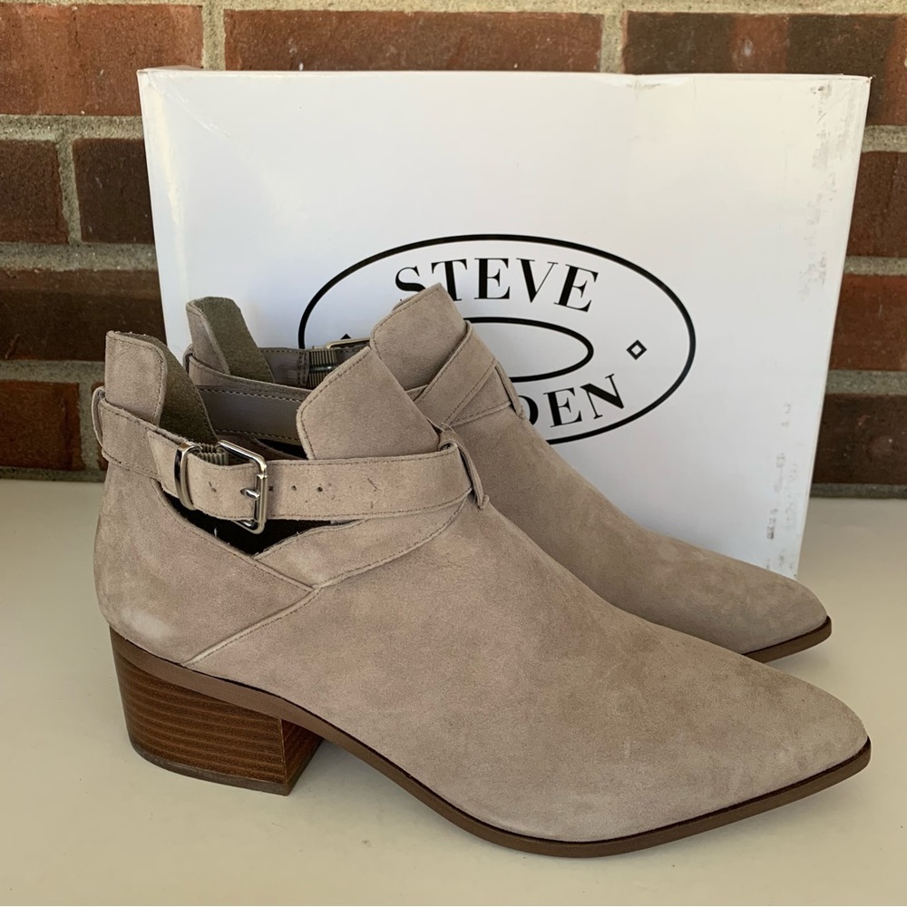 Steve Madden Womens Defiant Grey Suede Pointed Toe Ankle Boots Size US 9 M